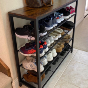 Metal Shoe Rack with Wooden Top | 4 Tier Shoe Storage Organizer