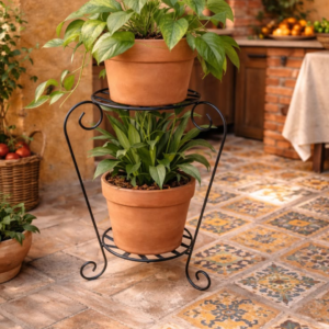 Decorative Iron Flower Pot Holder 2 Tier Metal Plant Stand